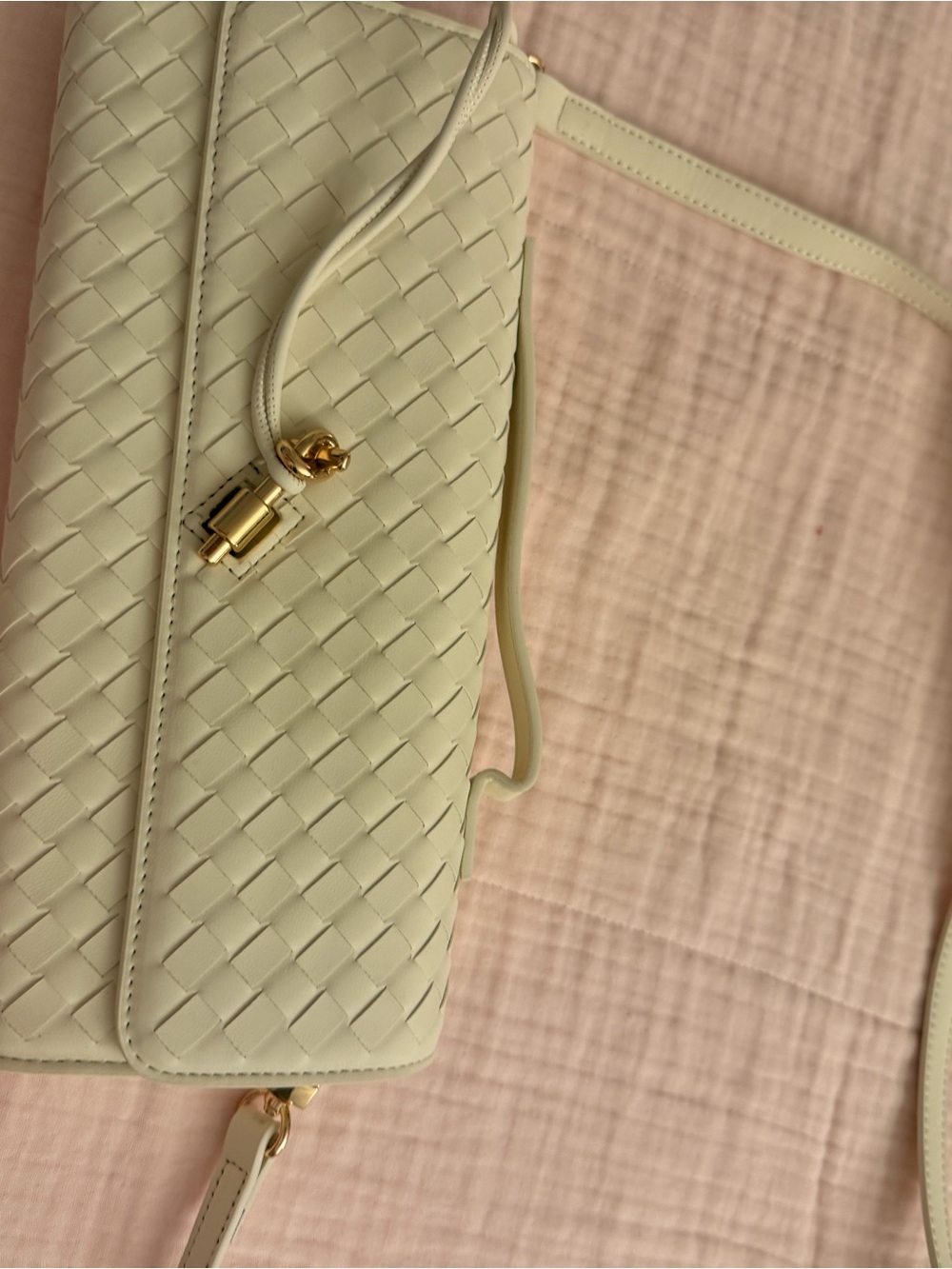 Woven Leather Shoulder Bag in Cream - Designer Style